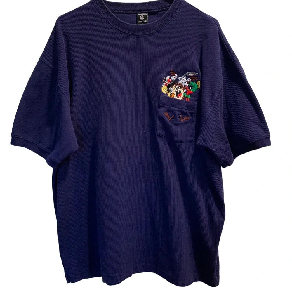 Warner Brothers Blue Embroidered T-Shirt Size XL